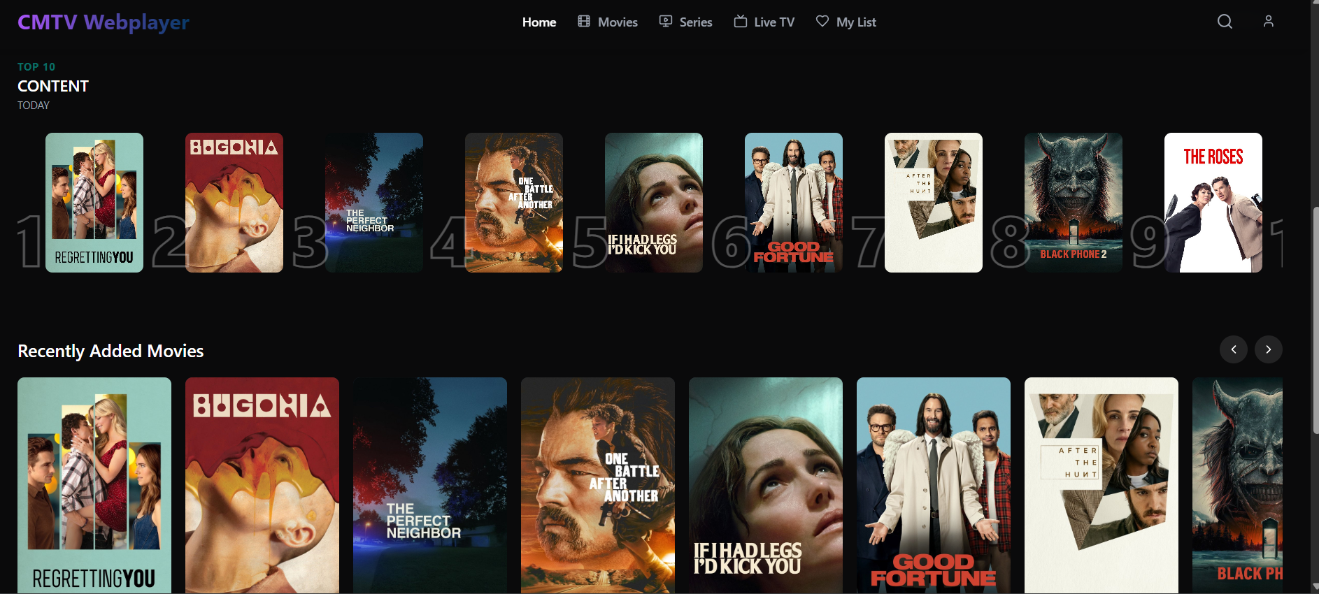 CMTV webplayer home screen